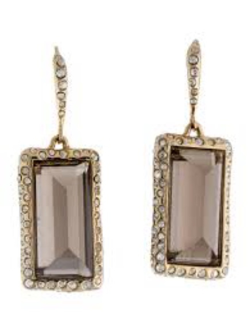 Excellent Condition Alexis Bittar Gold and Smoky Gray Crystal Drop Earrings
